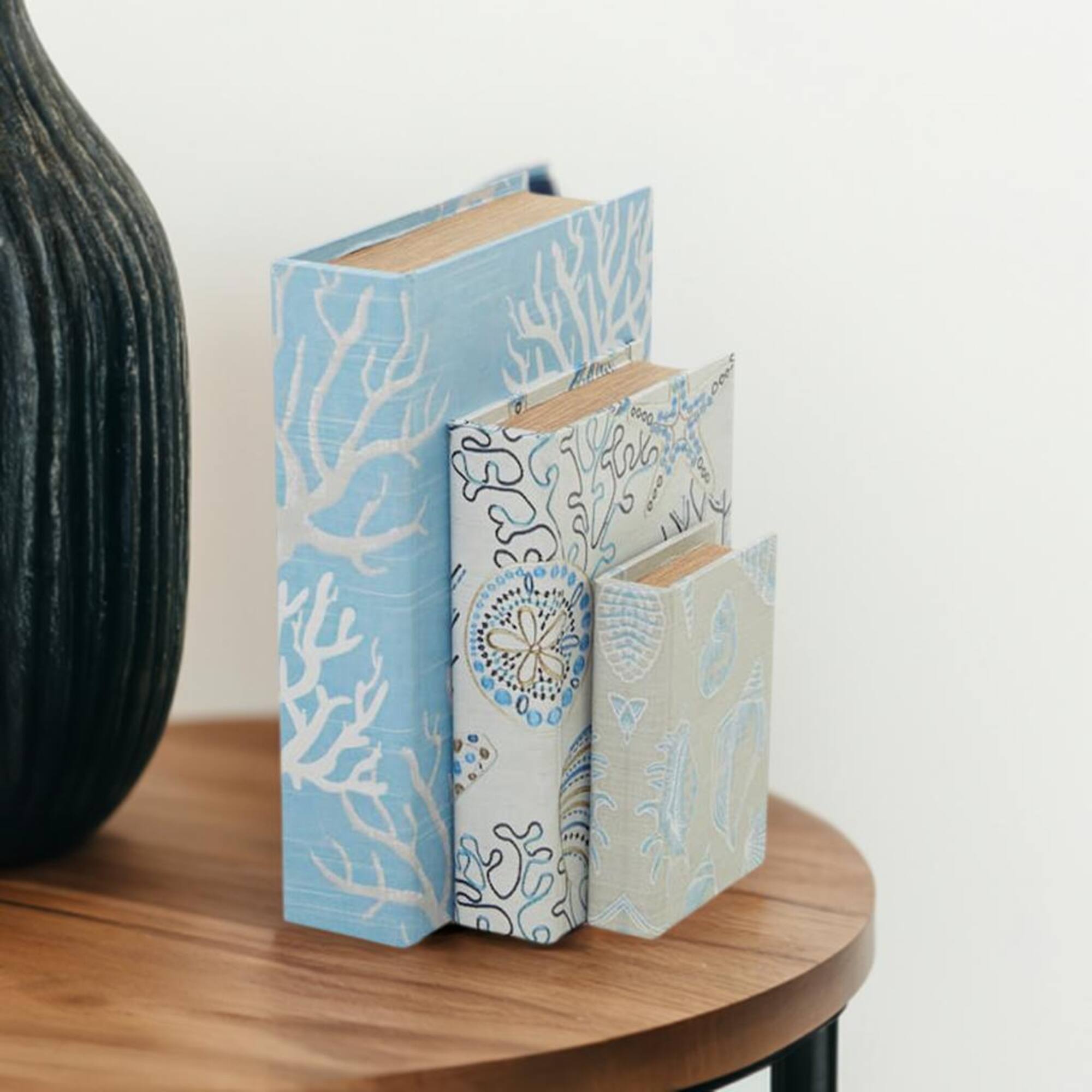 Light Blue Nature Print Canvas Faux Book Box Set